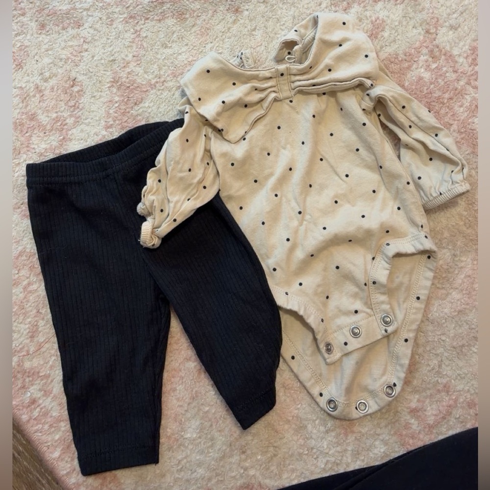 Carter's Cream Polka Dot Bodysuit and Black Pants Set